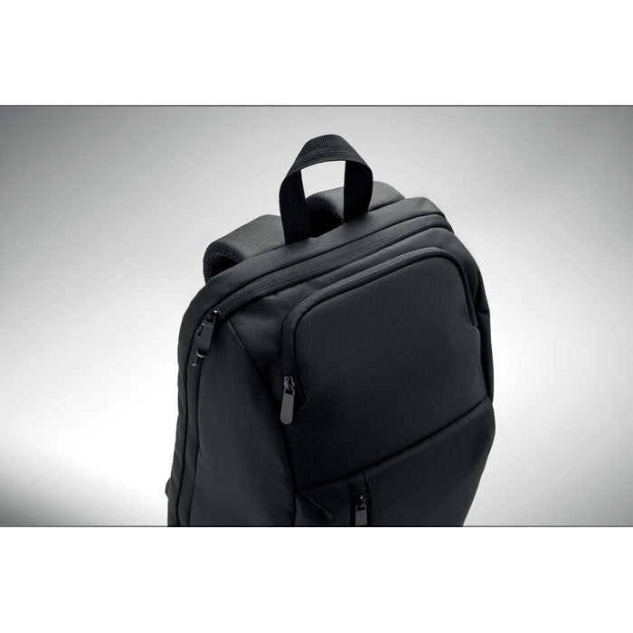 DOHA - Mochila portátil 15" RPET 15L vista superior con diseño moderno en color negro.