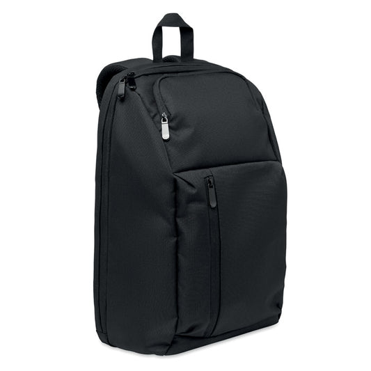 DOHA - Mochila portátil 15" RPET 15L, mochila negra para portátil, diseño moderno y funcional con múltiples bolsillos.