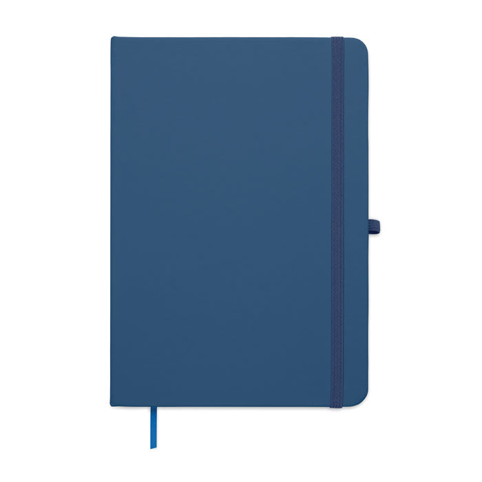 ARCOLOOP - Libreta A5 de PU reciclado con tapa rígida en color azul y cierre elástico.