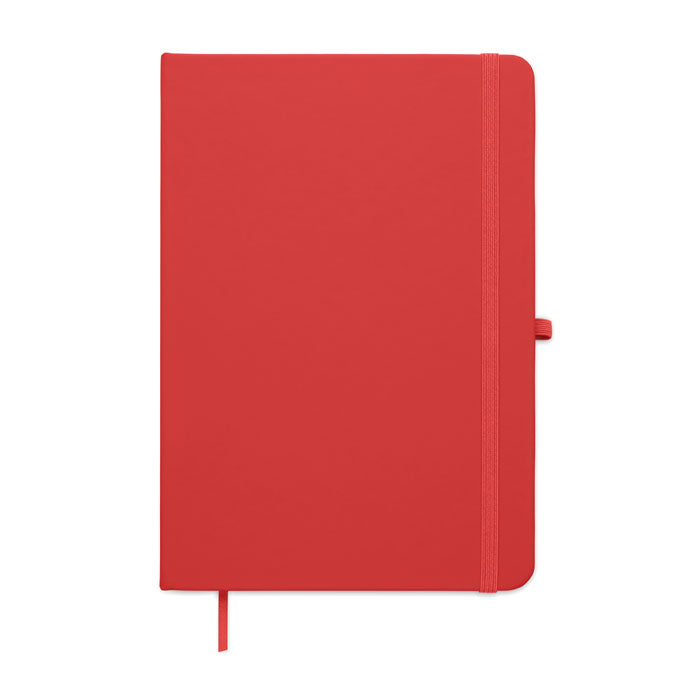 ARCOLOOP - Libreta A5 de PU reciclado de color rojo con cierre elástico y cinta marcapáginas.