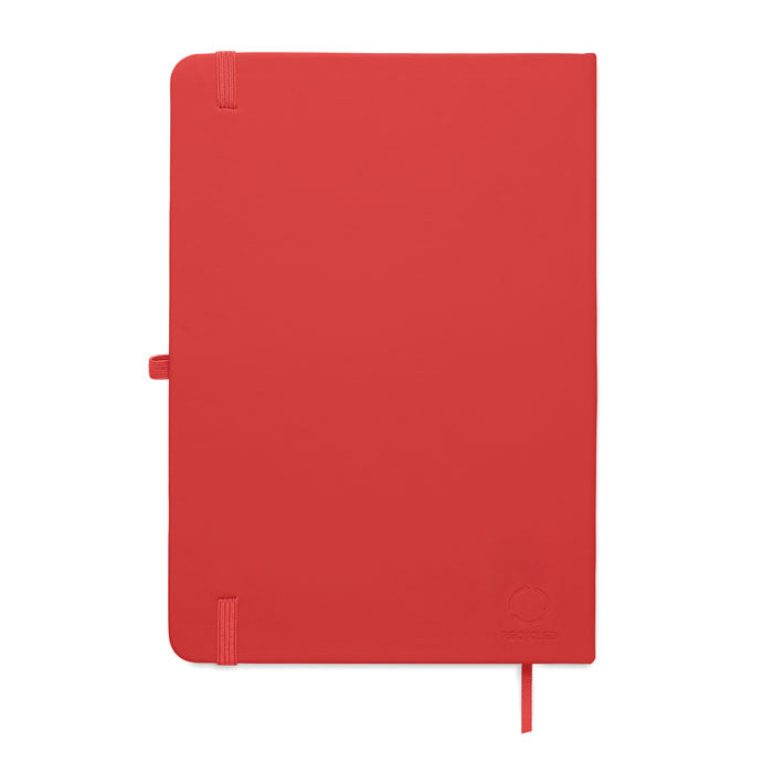 ARCOLOOP - Libreta A5 de PU reciclado con tapa rígida en color rojo y cierre elástico para fácil transporte.