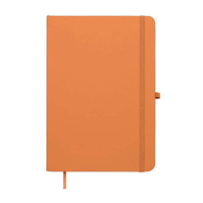 ARCOLOOP - Libreta A5 de PU reciclado con tapa rígida en color naranja y cierre elástico.