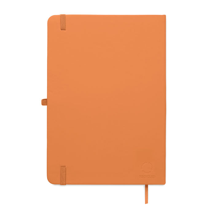 ARCOLOOP - Libreta A5 de PU reciclado en color naranja con tapa rígida y cierre elástico.