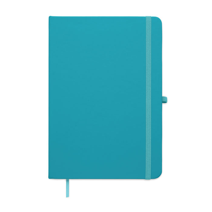 ARCOLOOP - Libreta A5 de PU reciclado en color turquesa con tapa rígida y cierre elástico.