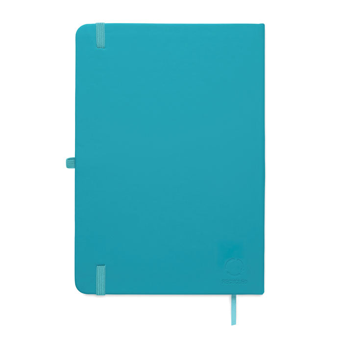 ARCOLOOP - Libreta A5 de PU reciclado en color azul con cierre elástico y cinta marcapáginas.