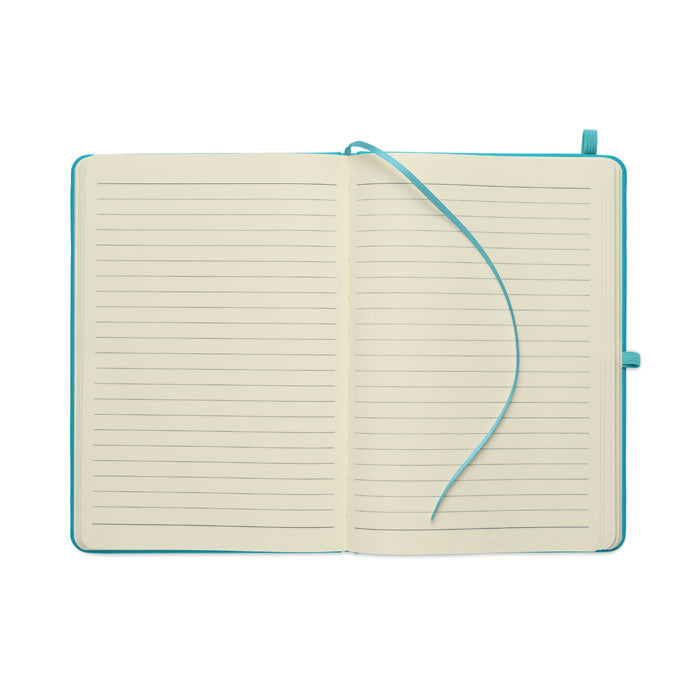ARCOLOOP - Libreta A5 de PU reciclado abierta con páginas rayadas y cinta marcapáginas