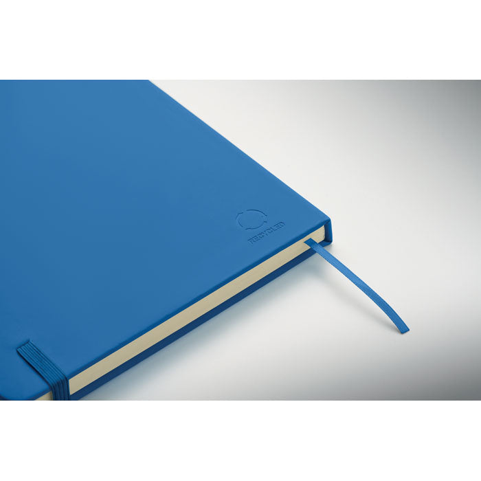 ARCOLOOP - Libreta A5 de PU reciclado en color azul con cierre elástico y cinta marcapáginas.