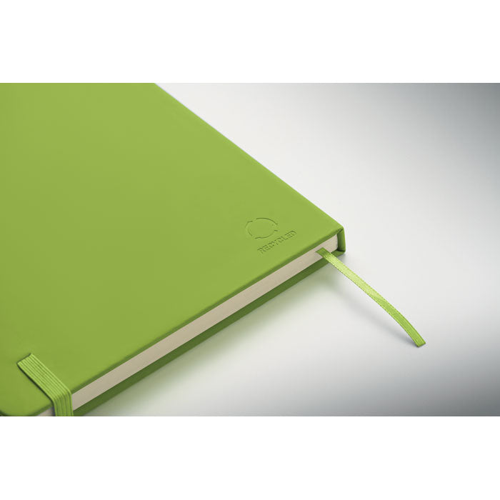 ARCOLOOP - Libreta A5 de PU reciclado en color verde con cierre elástico y cinta marcapáginas