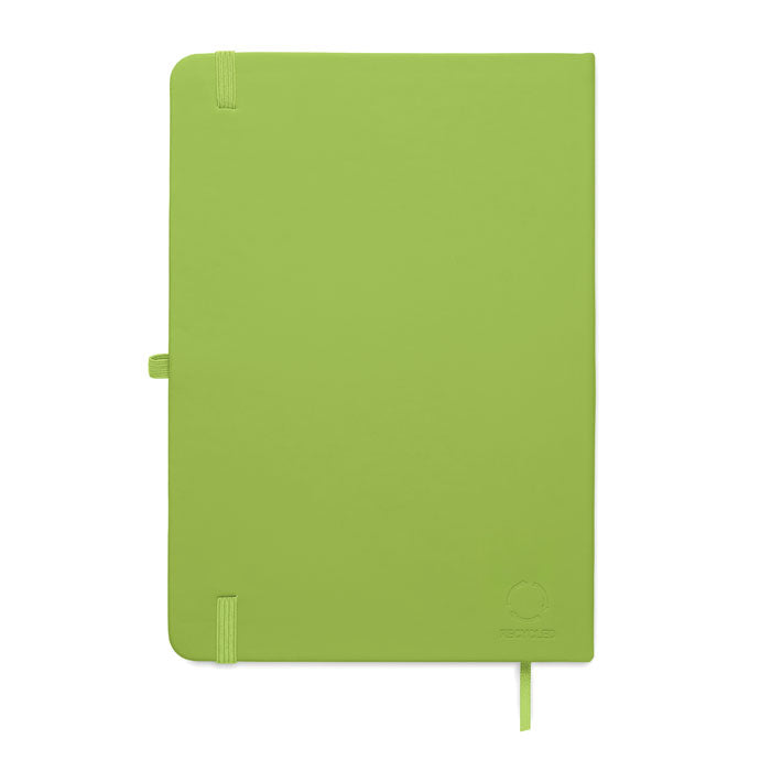 ARCOLOOP - Libreta A5 de PU reciclado en color verde, con tapa rígida y cierre elástico.