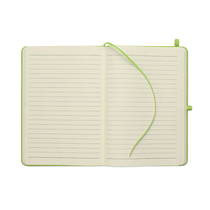 ARCOLOOP - Libreta A5 de PU reciclado, interior con páginas rayadas y cinta marcapáginas.