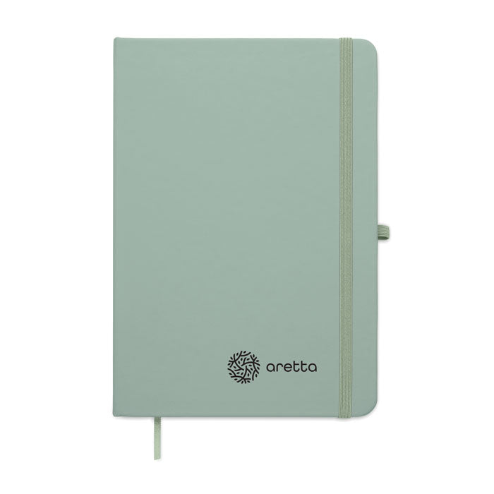 ARCOLOOP - Libreta A5 de PU reciclado con tapa rígida y cierre elástico en color verde.