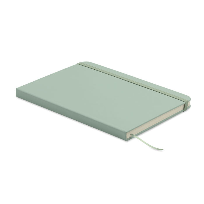 ARCOLOOP - Libreta A5 de PU reciclado con tapa rígida en color verde claro y cierre elástico.