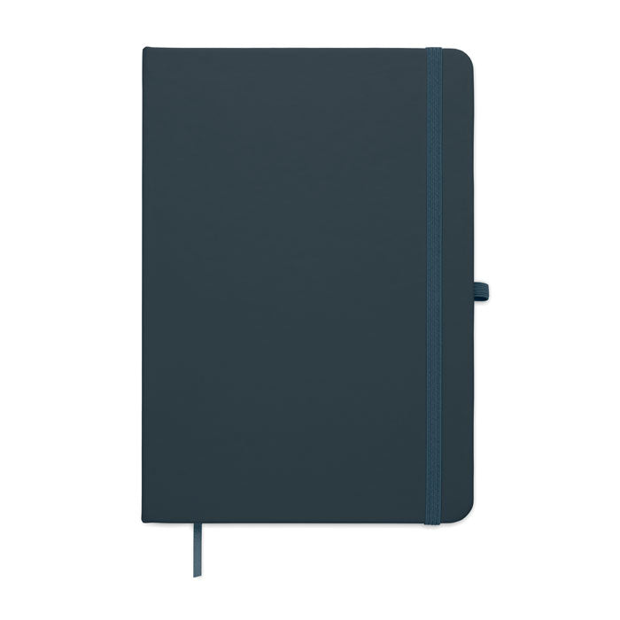 ARCOLOOP - Libreta A5 de PU reciclado con cubierta rígida en color azul, cierre elástico y cinta marcapáginas.