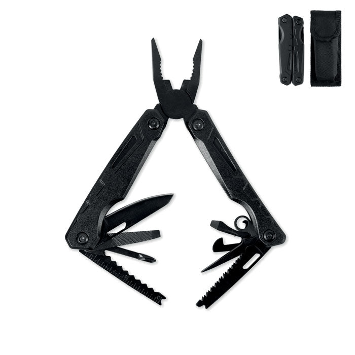 BLAQUIN - Multiherramienta plegable con alicates, cuchillo y accesorios, incluye funda 600D, ideal para actividades al aire libre.