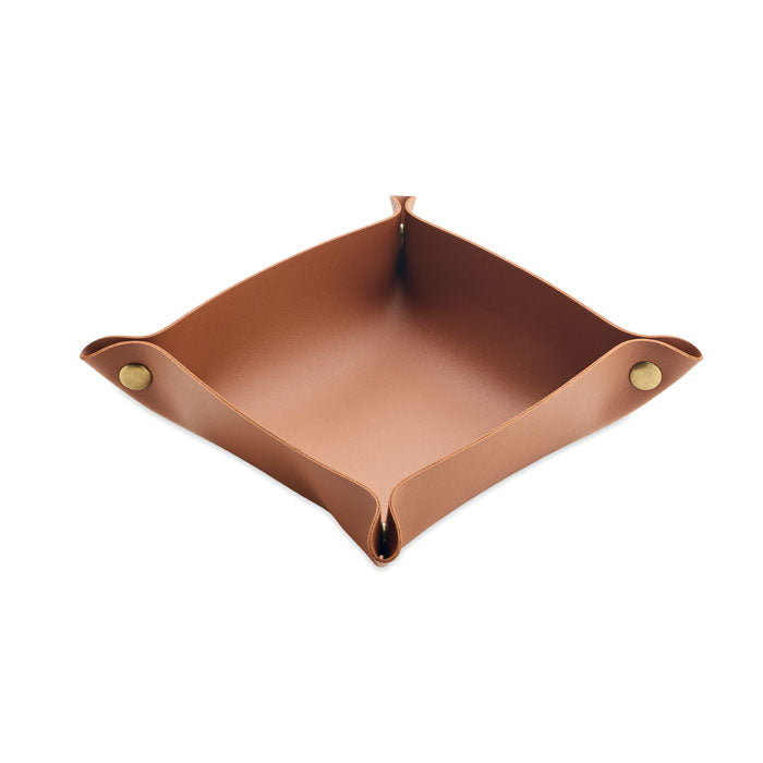 KEYSPOT - Bandeja para llaves de PU en color marrón, con hebillas de hierro y diseño plegable.