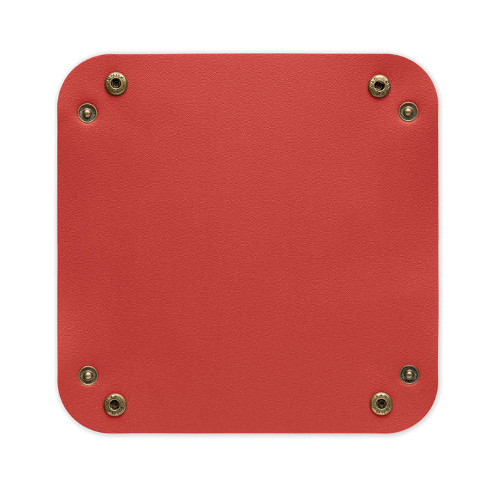 KEYSPOT - Bandeja para llaves de PU vista inferior en color rojo con hebillas de hierro en las esquinas.