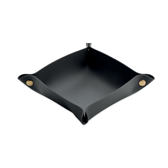 KEYSPOT - Bandeja para llaves de PU, bandeja cuadrada plegable negra con hebillas de hierro.