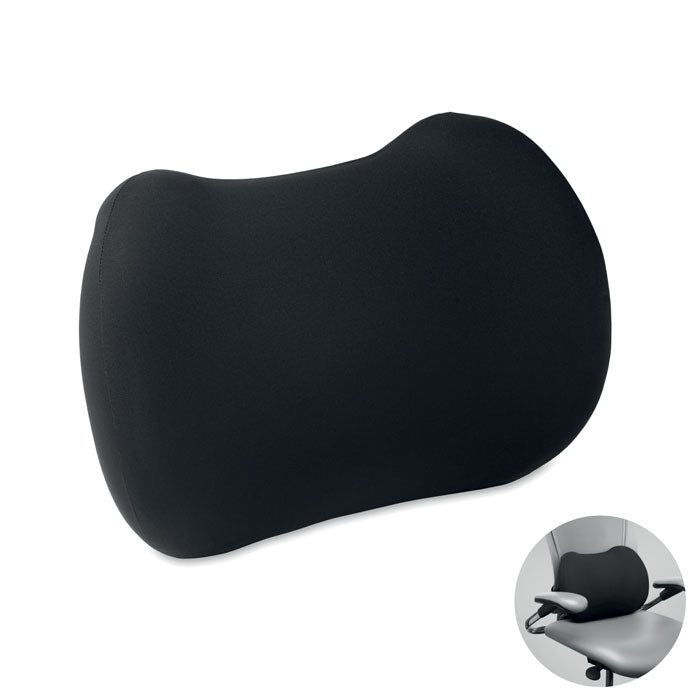 NECKRES - Cojín ergonómico viscoelástica en color negro, diseñado para apoyo lumbar en oficina o teletrabajo.