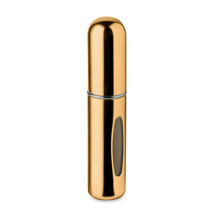 SPRAY - Atomizador recargable de 5 ml en aluminio electrochapado dorado, diseño antigoteo y antifugas.