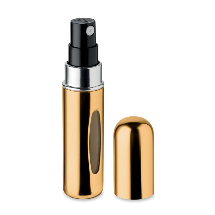 SPRAY - Atomizador recargable de 5 ml en color dorado, ideal para perfumes, con diseño antigoteo y antifugas.