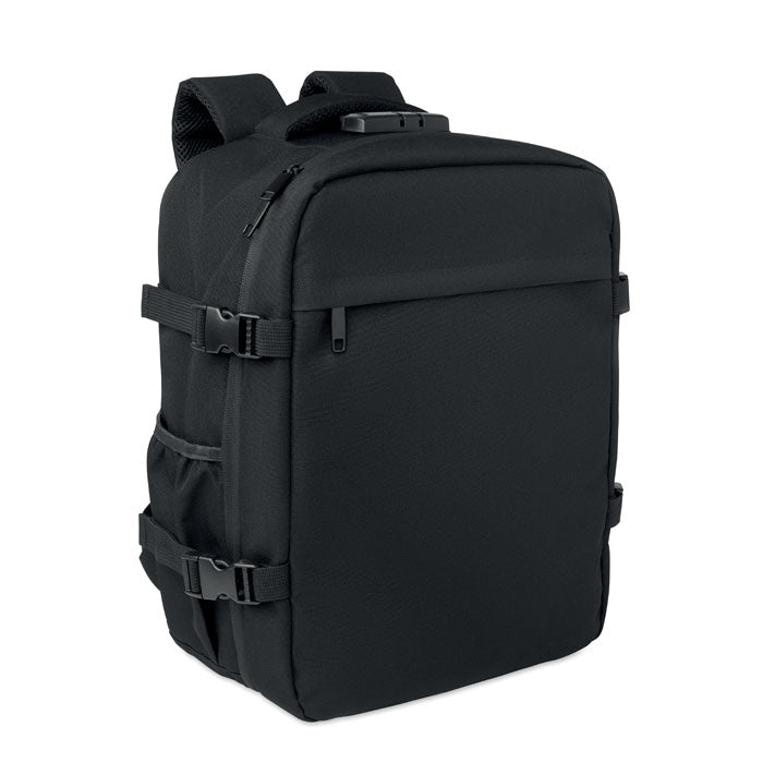 LOCK&GO - Mochila 15" RPET 20L en color negro, mostrando diseño simple y funcional, ideal para laptops.
