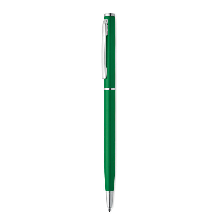 NIMES - Bolígrafo aluminio reciclado de color verde con clip cromado y mecanismo giratorio.
