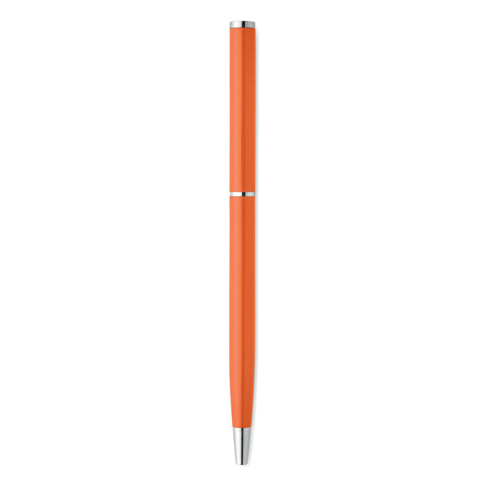 NIMES - Bolígrafo aluminio reciclado de color naranja con clip cromado y mecanismo giratorio.