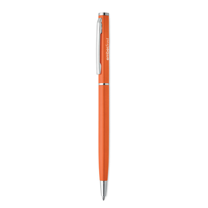 NIMES - Bolígrafo aluminio reciclado, bolígrafo naranja con clip cromado y mecanismo giratorio.