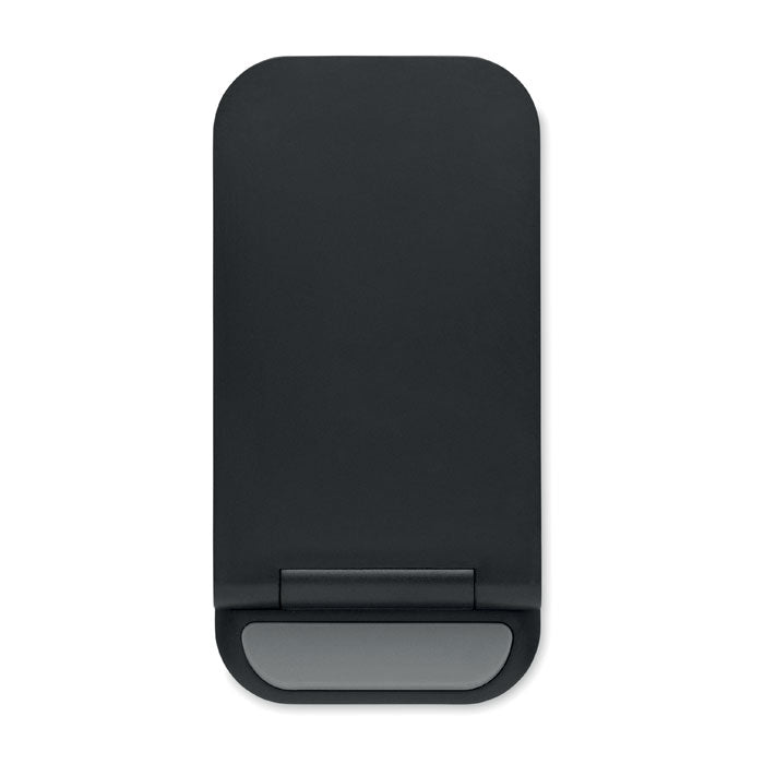 POWERFOLD - Cargador plegable 15 W en color negro, con diseño delgado y base para soporte.