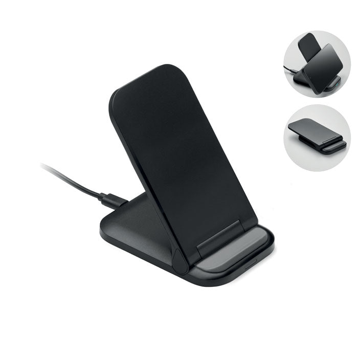 POWERFOLD - Cargador plegable 15 W, soporte de carga inalámbrica en color negro con diseño elegante y plegable.