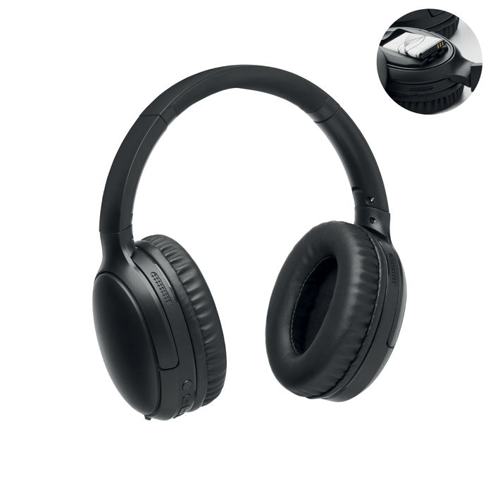 ECHO - Auriculares plegables, auriculares inalámbricos negros con micrófono y función manos libres, diseño plegable.