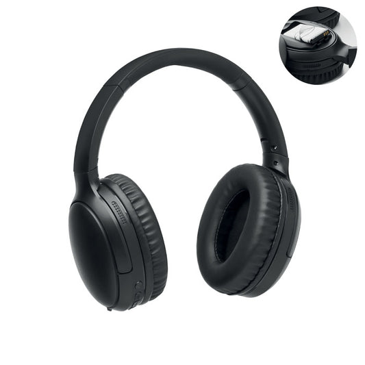 ECHO - Auriculares plegables, auriculares inalámbricos negros con micrófono y función manos libres, diseño plegable.