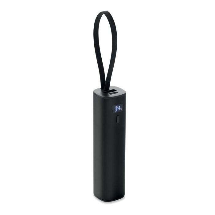 POWERTUBE - Powerbank 5000mAh PD 20W, elegante y compacta, con indicador de batería y salidas USB, color negro.
