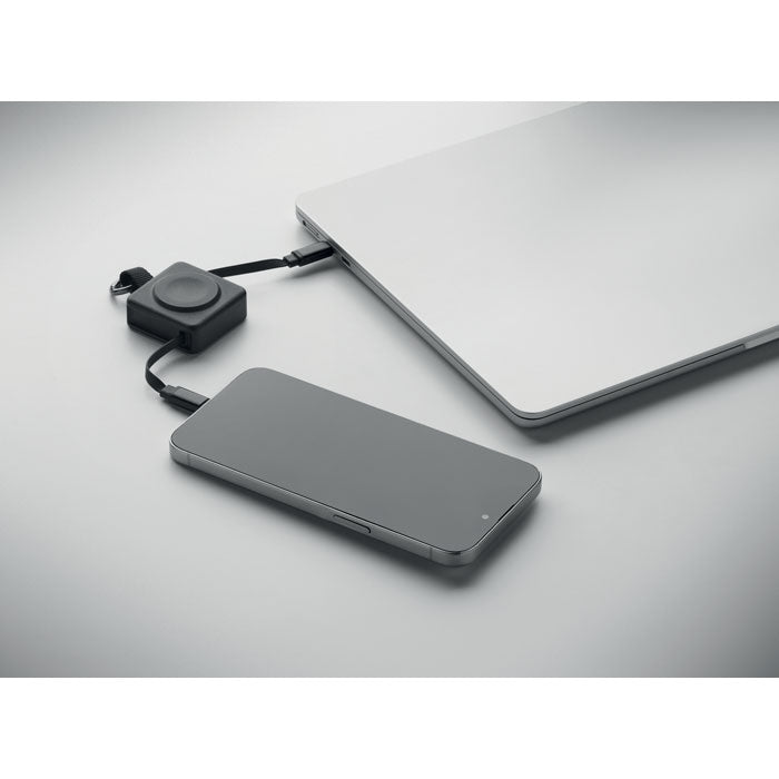 SKILFUL - Cable USB-C retráctil de 100 W conectado a un smartphone y a una laptop.