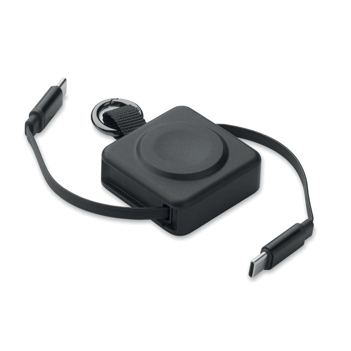 SKILFUL - Cable USB-C retráctil de 100 W, diseño compacto y portátil con cargador integrado y llavero.