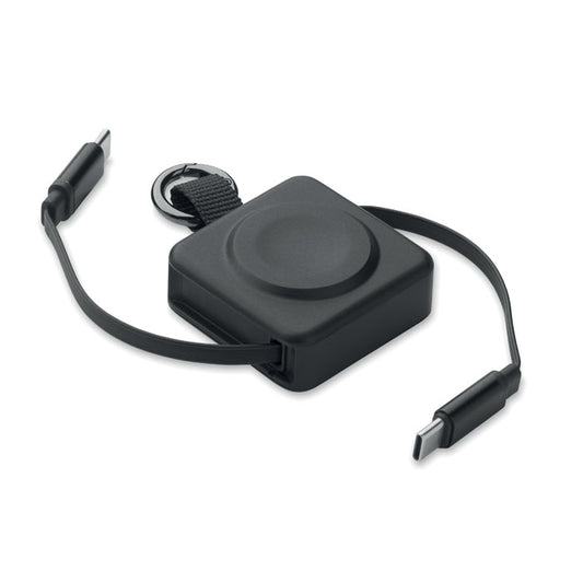 SKILFUL - Cable USB-C retráctil de 100 W, diseño compacto y portátil con cargador integrado y llavero.