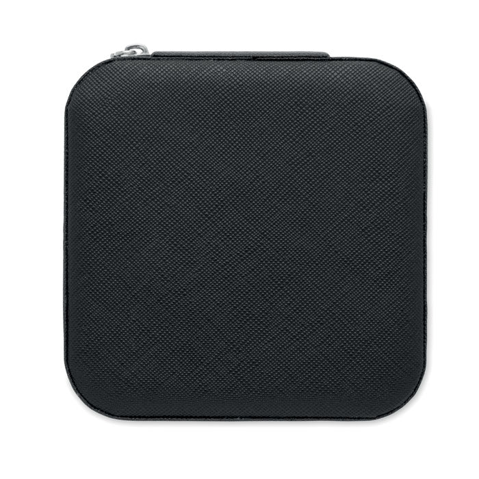 JULBOX - Joyero de viaje PU, joyero de viaje negro con diseño de piel sintética y cierre de cremallera.