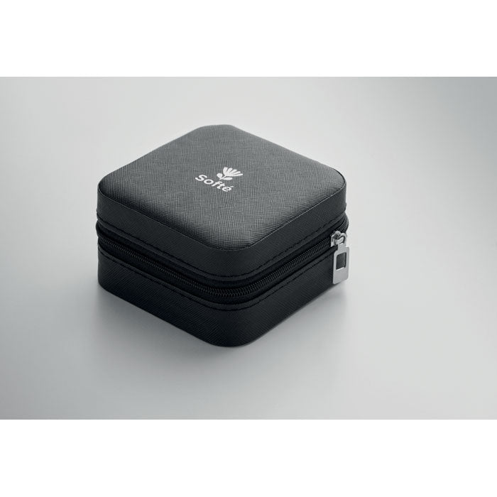 JULBOX - Joyero de viaje PU, joyero compacto de viaje en piel sintética con cremallera, interior de terciopelo.