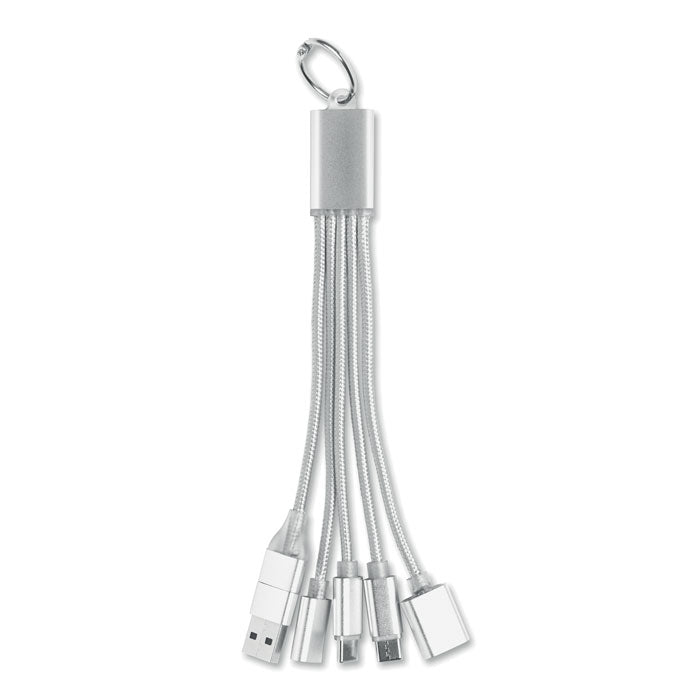 HUBLUE - Llavero cable de carga 3 en 1 con múltiples salidas y entradas USB en aluminio, ideal para carga y transferencia de datos.