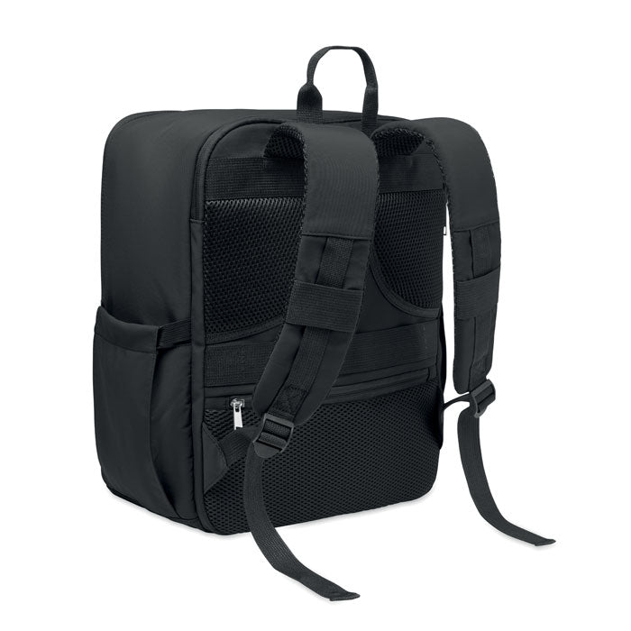 SALEM - Mochila cabina nylon 20L negra con tirantes acolchados y bolsillo frontal.
