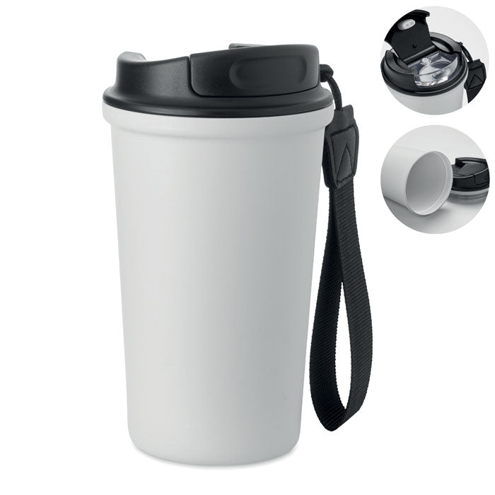 NAKANO - Vaso de acero reciclado 400 ml, vaso térmico de doble pared con tapa y asa