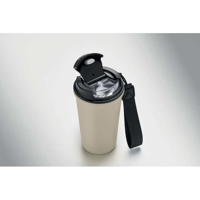 NAKANO - Vaso de acero reciclado 400 ml con tapa y asa, ideal para bebidas térmicas.
