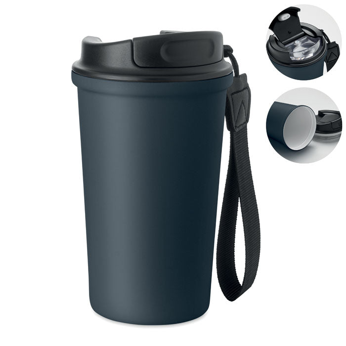 NAKANO - Vaso de acero reciclado 400 ml, vaso térmico de acero inoxidable con tapa y asa, color oscuro