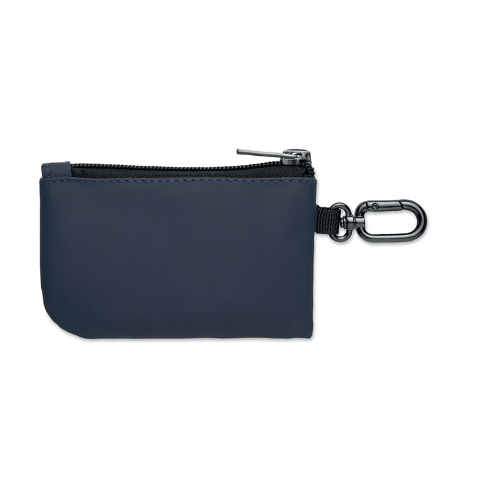 GUARDO - Cartera llavero PU y mosquetón en color azul oscuro, con cremallera y mosquetón para mayor comodidad.