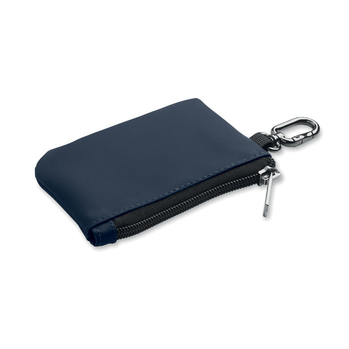 GUARDO - Cartera llavero PU y mosquetón en color azul con cremallera y mosquetón de aleación de zinc.
