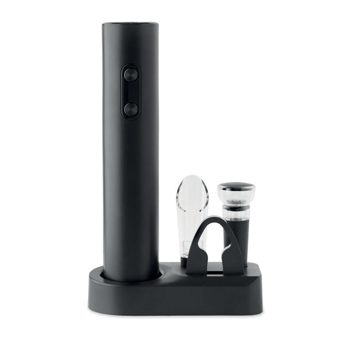 VINO SET - Set abridor de vino eléctrico con base de almacenamiento y accesorios incluidos.