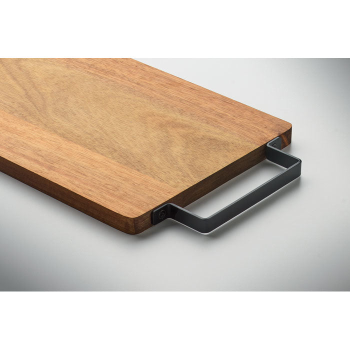 ASTA - Tablero acacia con asa acero, tabla de cortar de madera con asa de acero inoxidable, resistente y práctica.