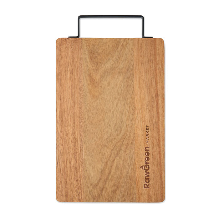 ASTA - Tablero acacia con asa acero, tabla de cortar de madera de acacia con asa de acero inoxidable.