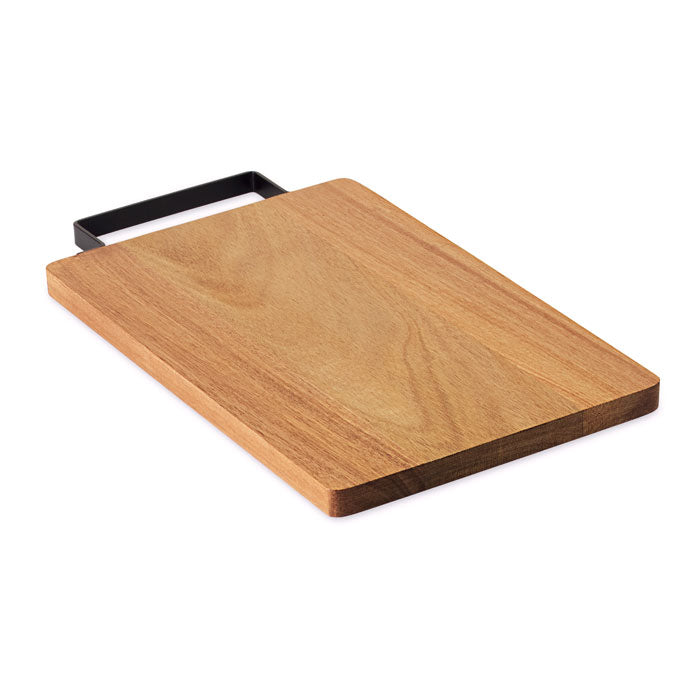ASTA - Tablero acacia con asa acero, tabla de cortar de madera con asa de acero inoxidable. Resistente y práctica.