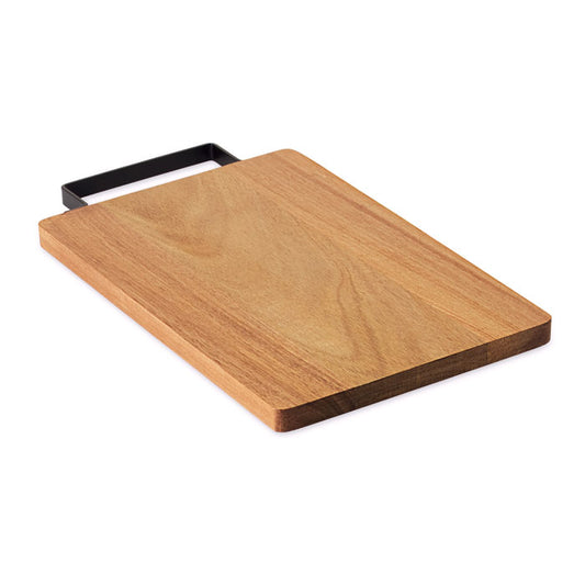 ASTA - Tablero acacia con asa acero, tabla de cortar de madera con asa de acero inoxidable. Resistente y práctica.